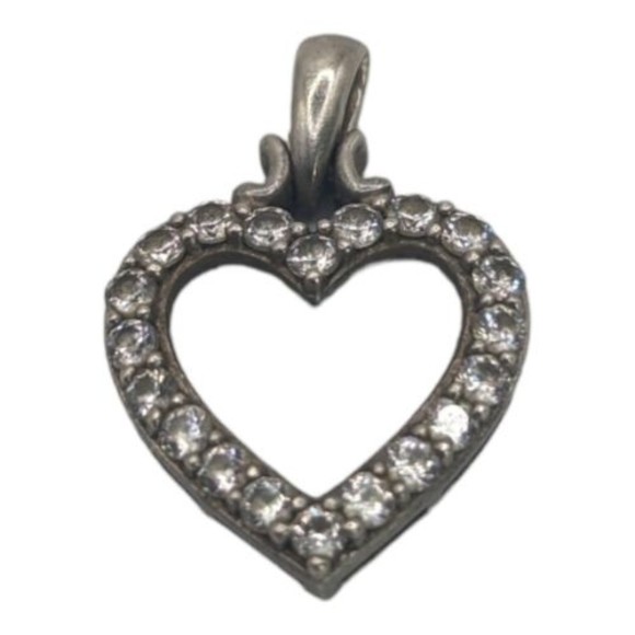 Vintage 925 Sterling Silver C Z Open Heart Pendant Only Cubic Zirconia Love - Picture 2 of 5